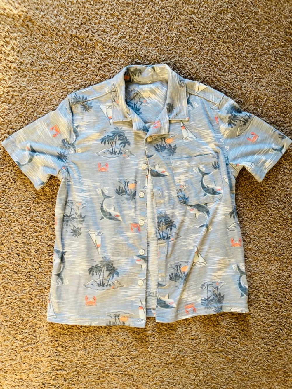 Boys 365 cotton Light Blue Tropical Print Short Sleeve Shirt